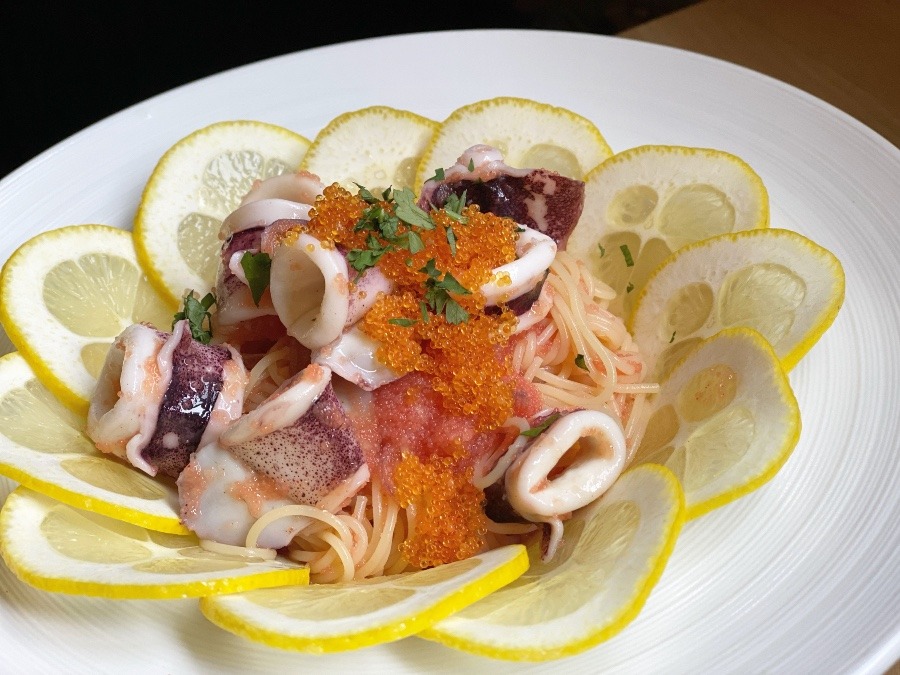 ヤリイカと明太子の冷製パスタ